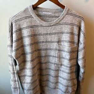 Cozy Gray Striped Crew Neck Sweater